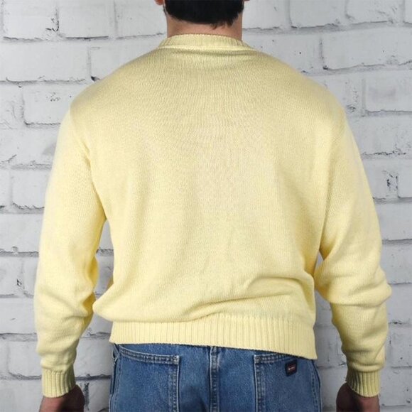 Vintage 80s Jantzen Lightweight Textured Pastel Yellow Cotton Sweater - Picture 3 of 4